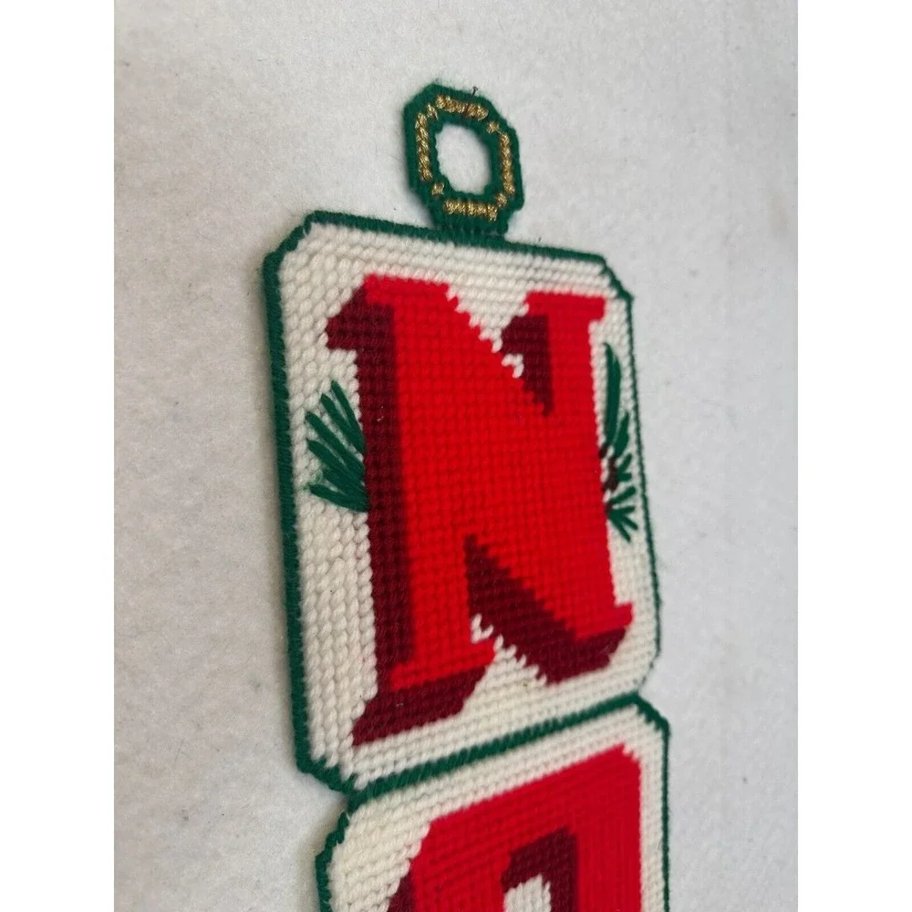 Vintage Christmas NOEL Hanger Needlepoint Plastic Canvas Handmade 27